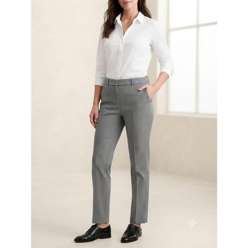 Banana Republic Ryan Women's Houndstooth Dress Pants Size 10L Black White Check